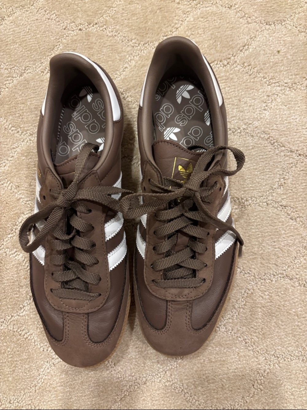 adidas women's Brown Samba Shoes with White Stripes